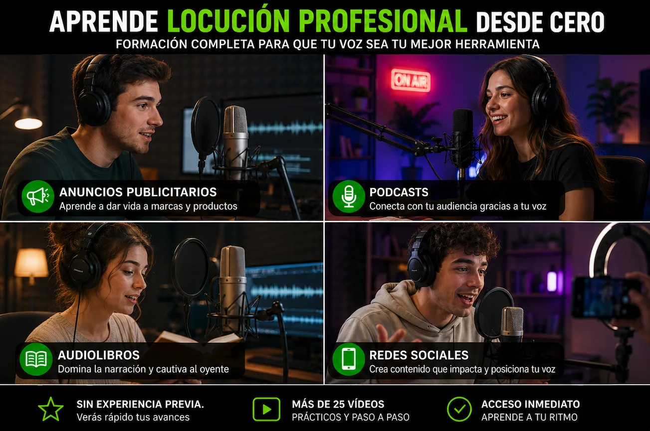 Alumnado practicando locución en distintos formatos