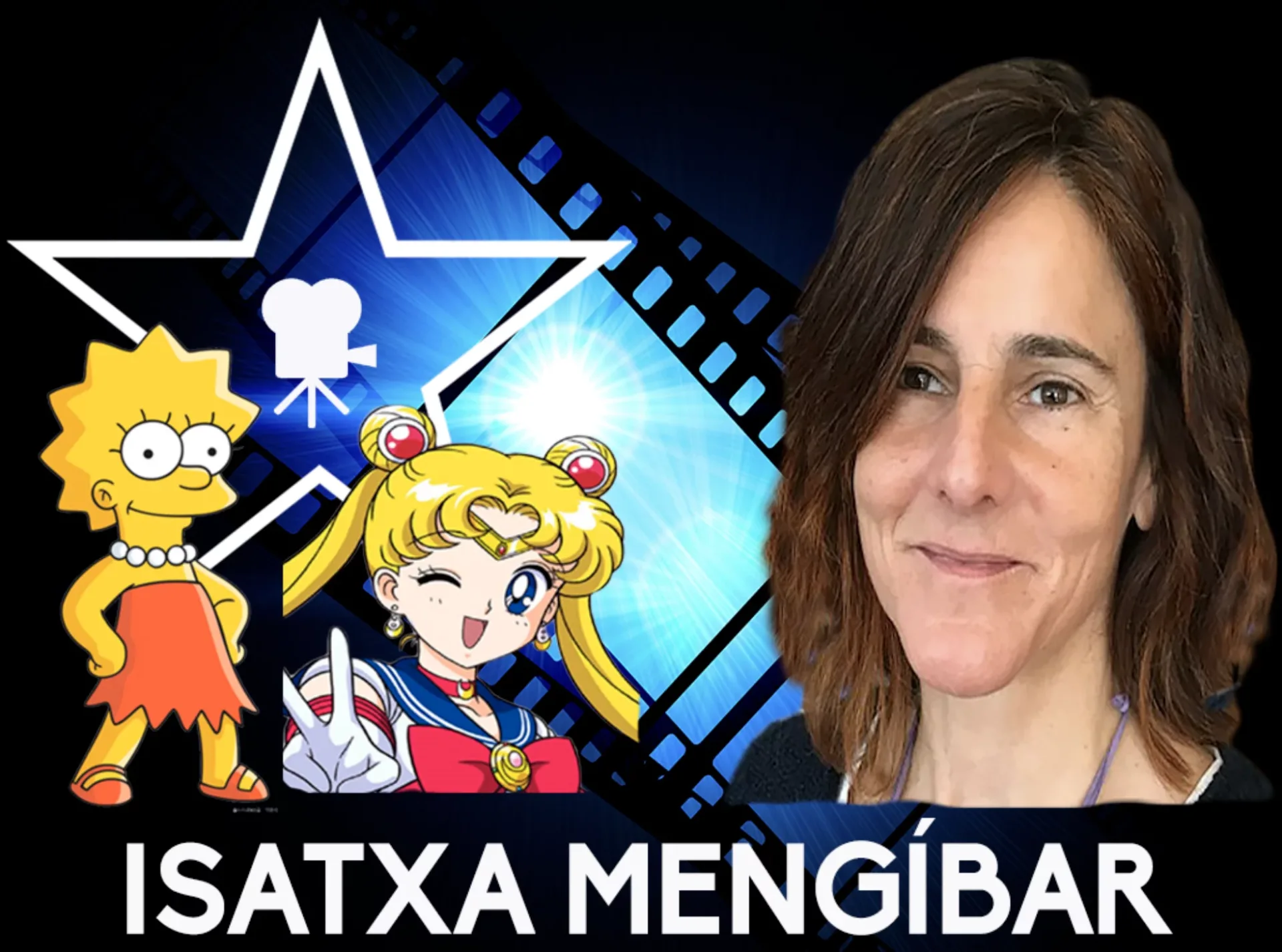 Isatxa Mengíbar junto a personajes de su trayectoria en doblaje